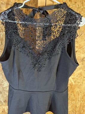Black Lace Back Peplum Top